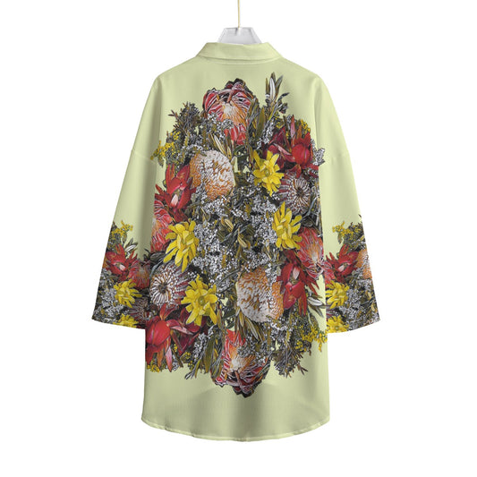 “Australian Native Bouquet” Women's Chiffon Shirt With Elbow Sleeve