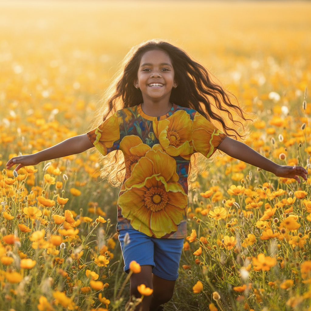 “Golden Cascade” Children's Round Neck T-Shirt|145GSM Birdseye