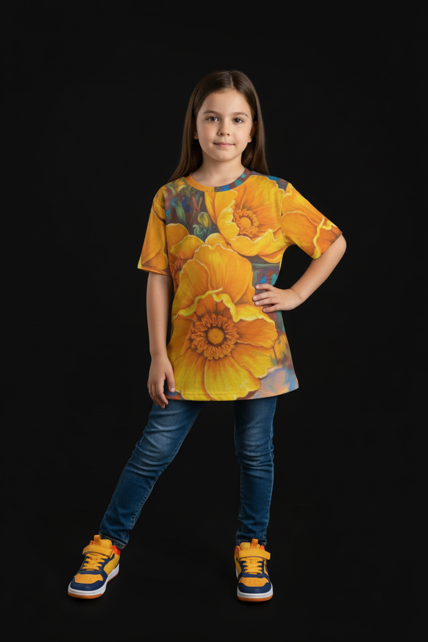 “Golden Cascade” Children's Round Neck T-Shirt|145GSM Birdseye
