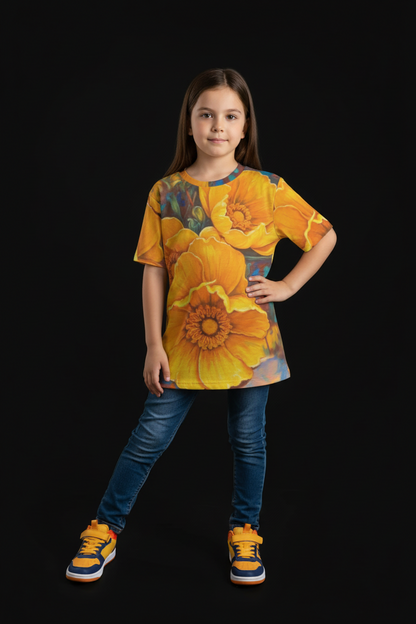 “Golden Cascade” Children's Round Neck T-Shirt|145GSM Birdseye