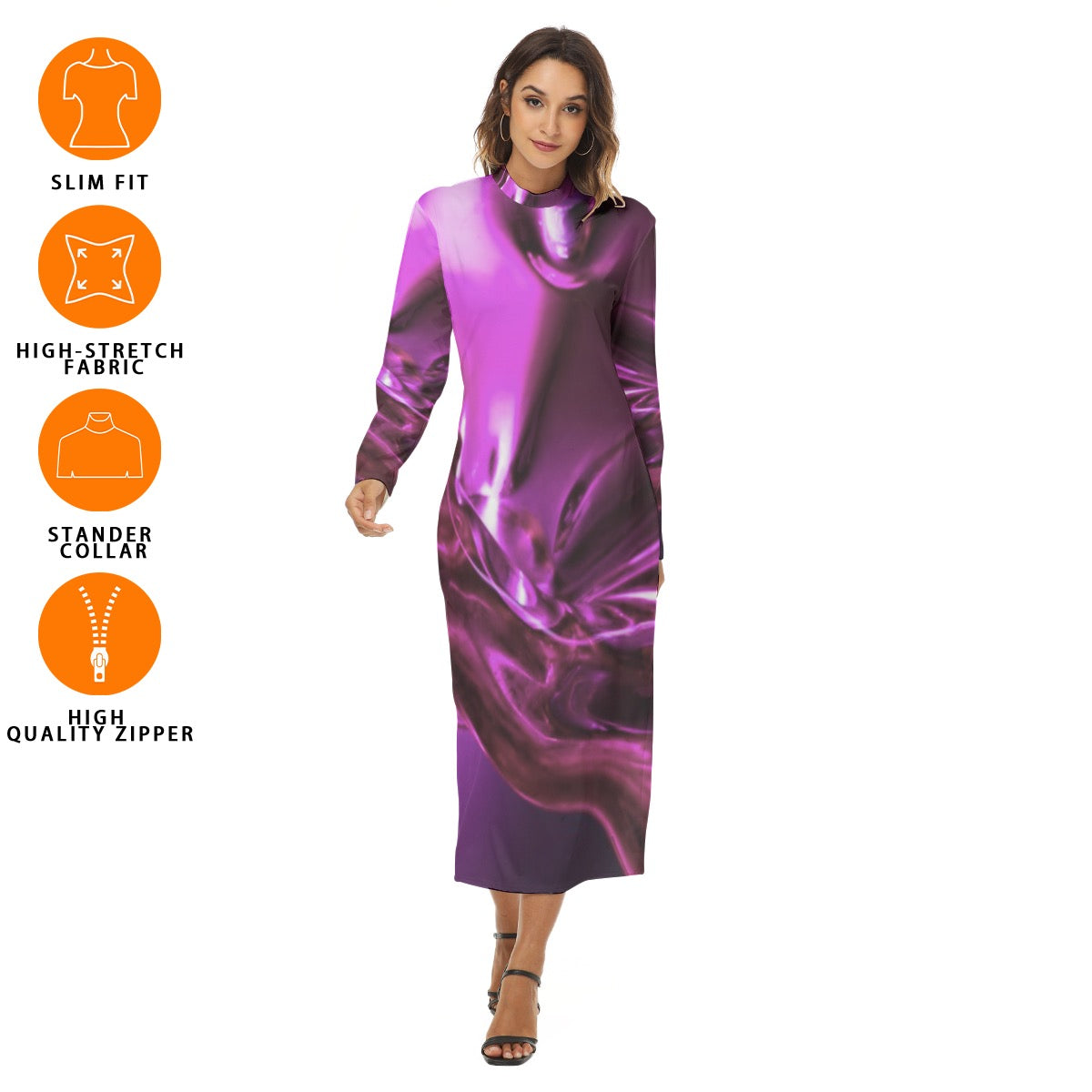 “Glass Wave” Fuchsia : All-Over Print Women's Hip Dress