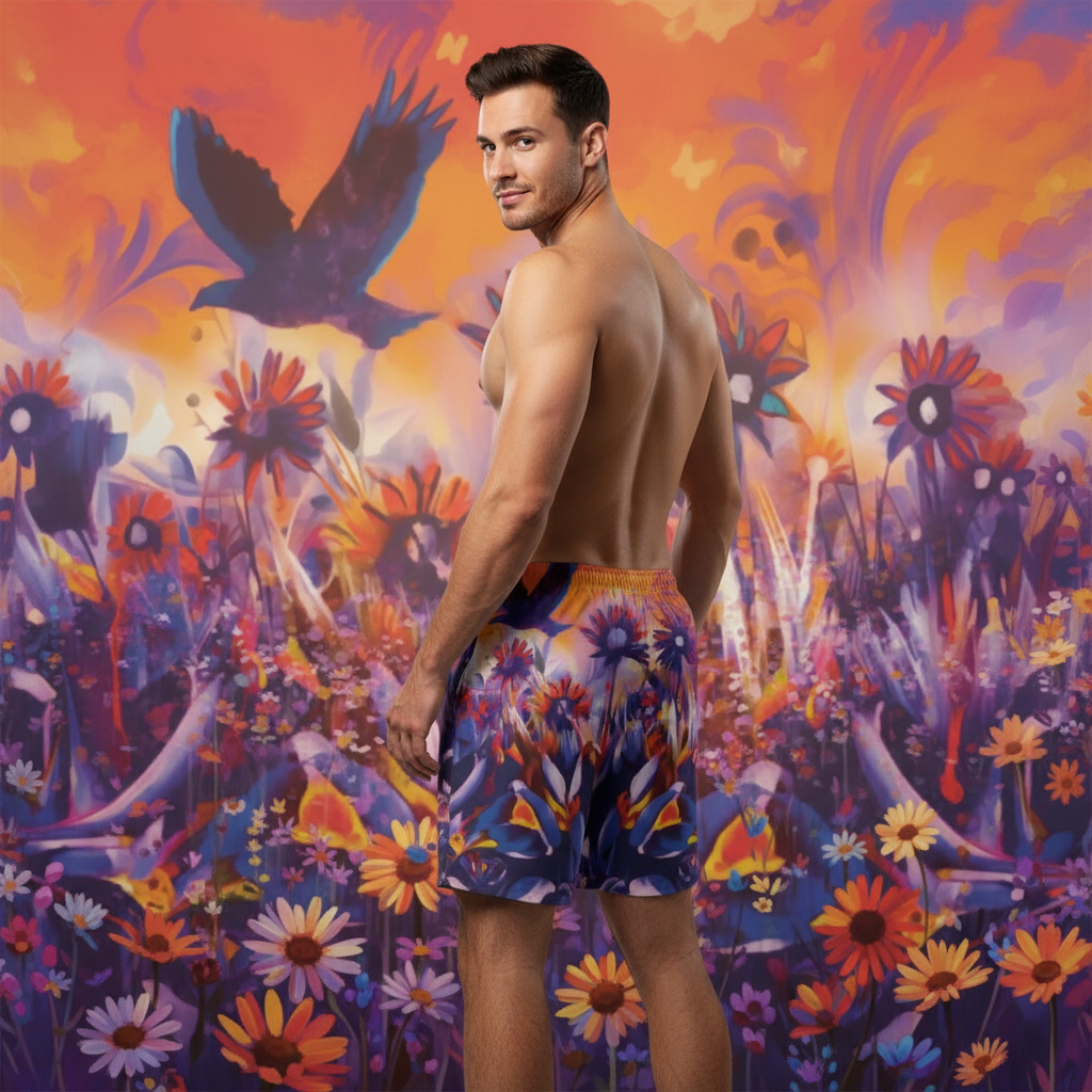 “Sunset Flight” Men‘s Beach Shorts With Lining