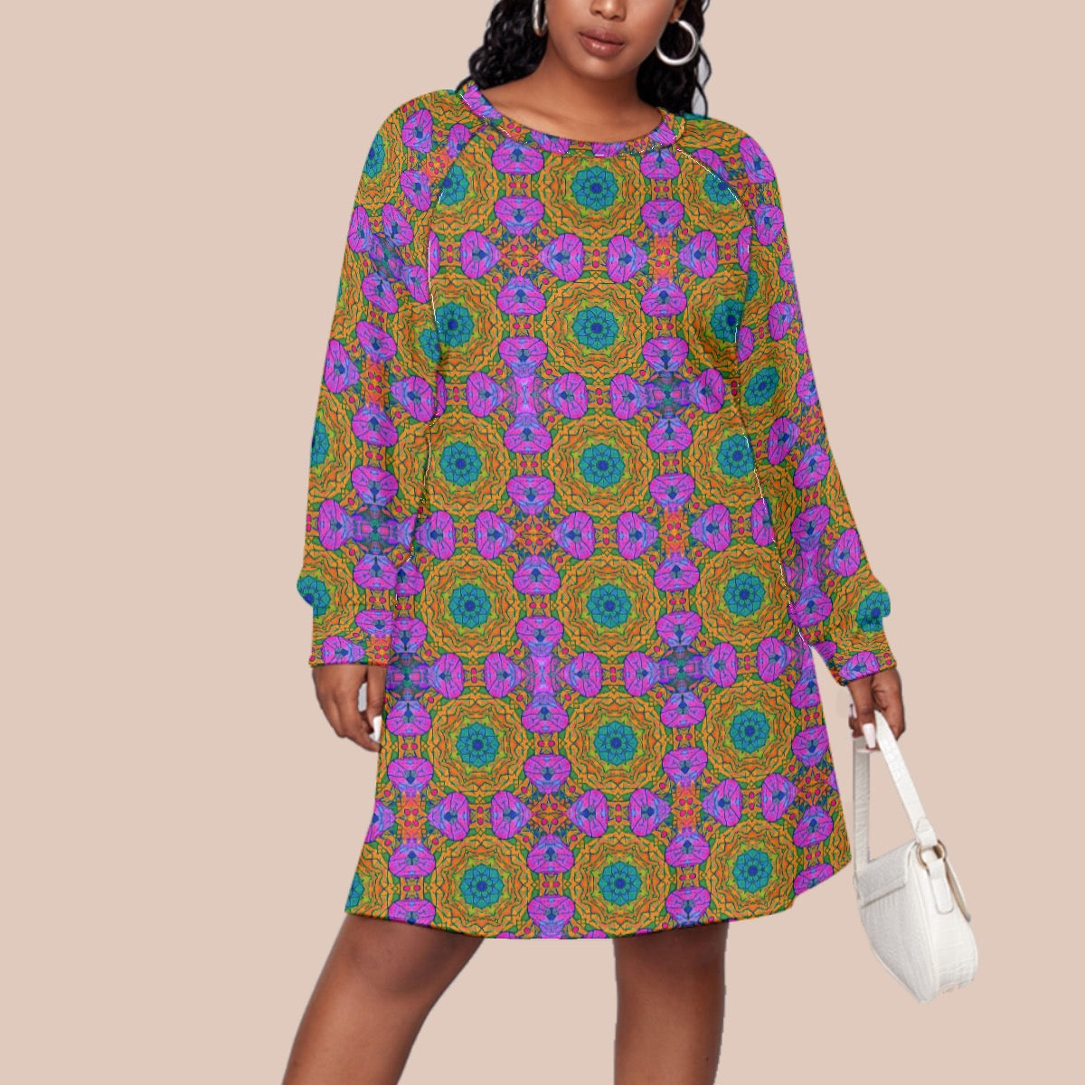 “Matrix” Women's Dress With Raglan Sleeve(Plus Size)