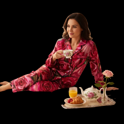 “Rose Red” Women's Satin Pajama Set