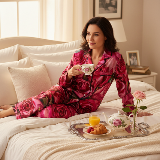 “Rose Red” Women's Satin Pajama Set
