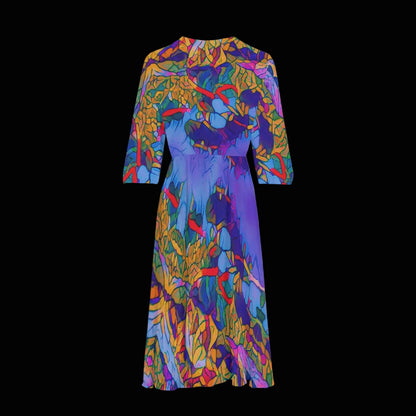 “Cerulean Spectrum” Women's Knee-Length V-Neck Dress