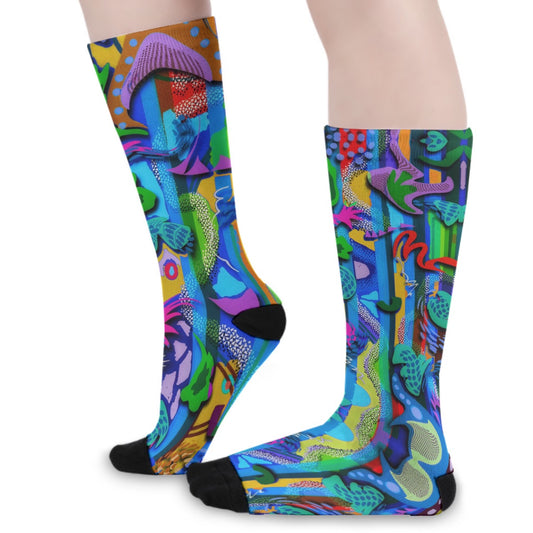 “Labyrinth” Blue Unisex Long Socks