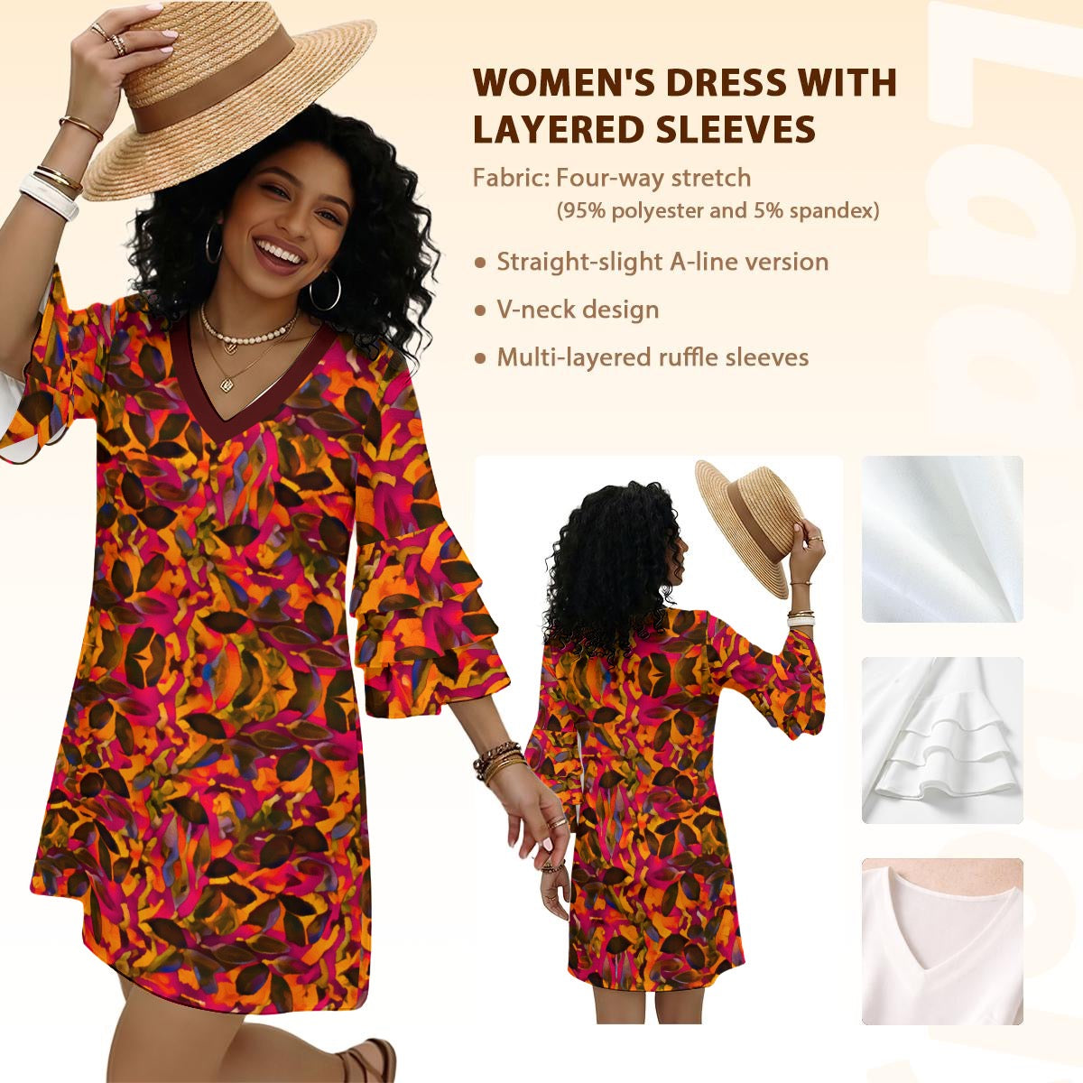 “Brushfire” Women's Stacked Ruffle Sleeve Dress
