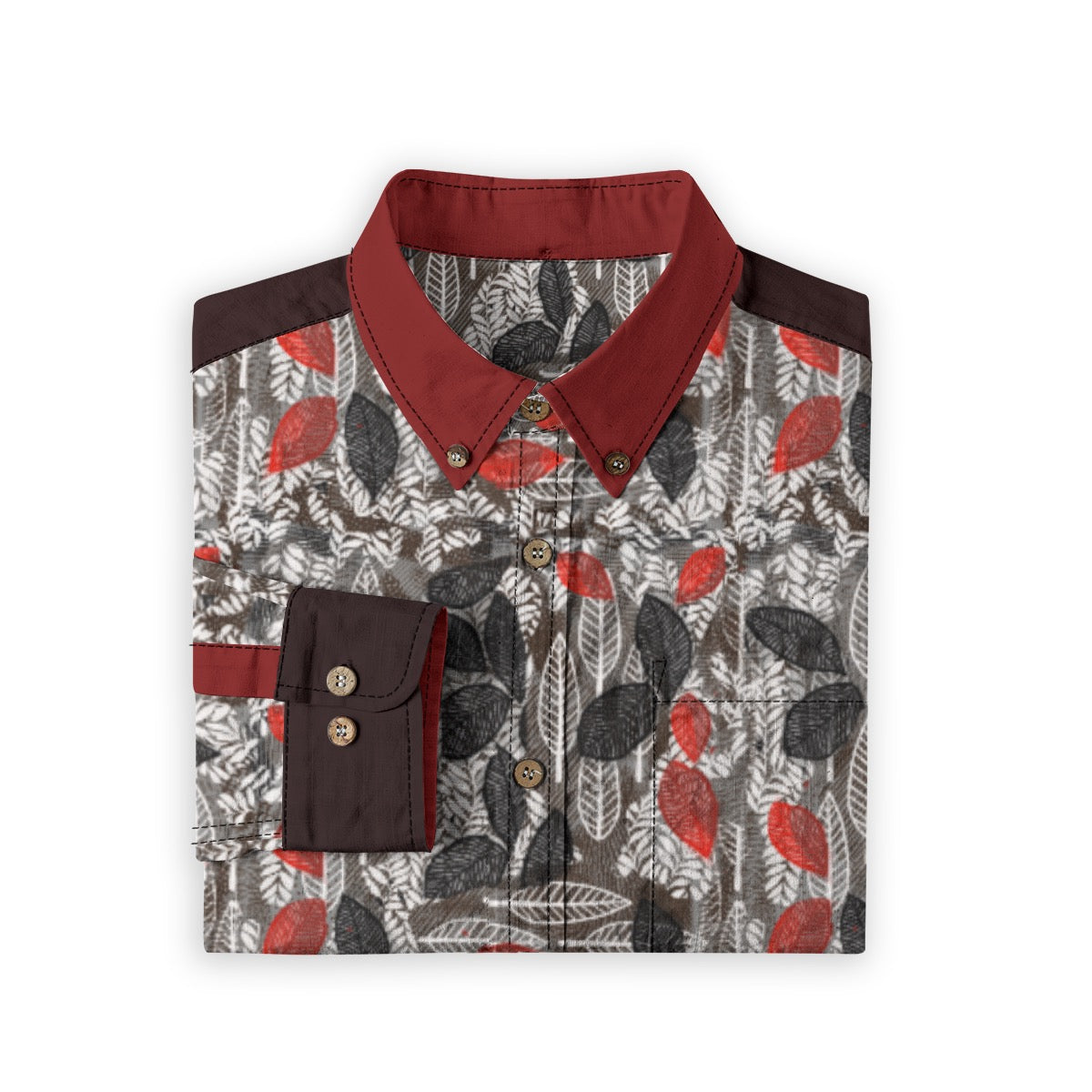 “Foliage Flush” Men's Casual Lapel Long Sleeve Shirt|125GSM Cotton