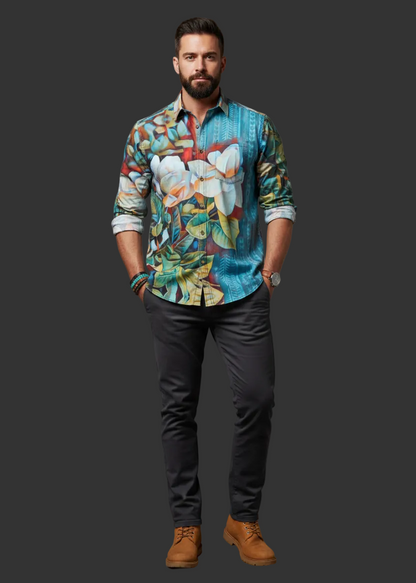 Men's Casual Lapel Long Sleeve Shirt|125GSM Cotton