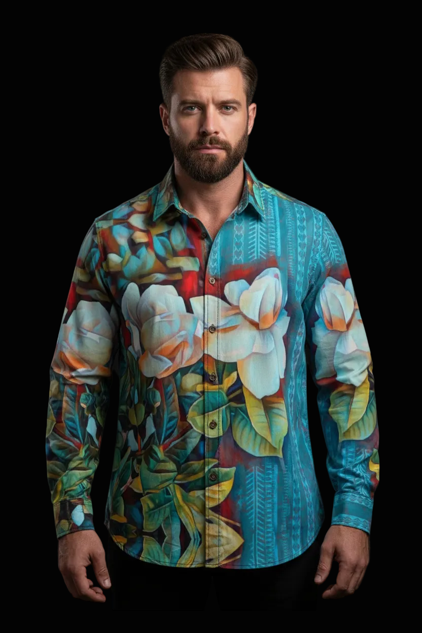 “Gardenia” Men's Casual Lapel Long Sleeve Shirt|125GSM Cotton