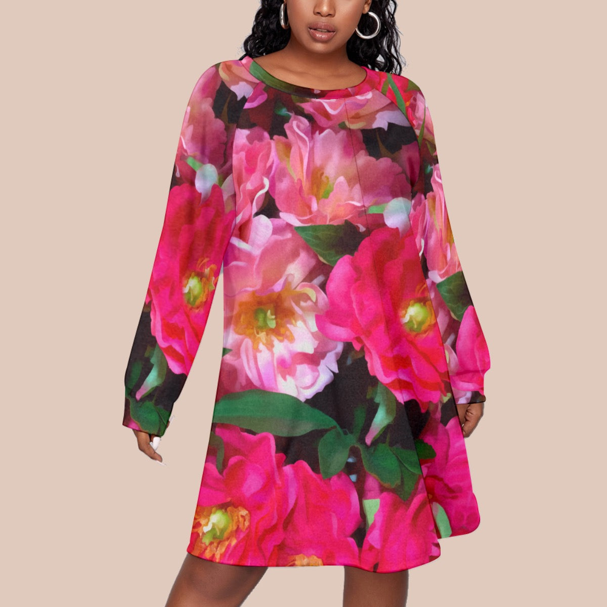 “Summer Blush” Women's Dress With Raglan Sleeve(Plus Size)