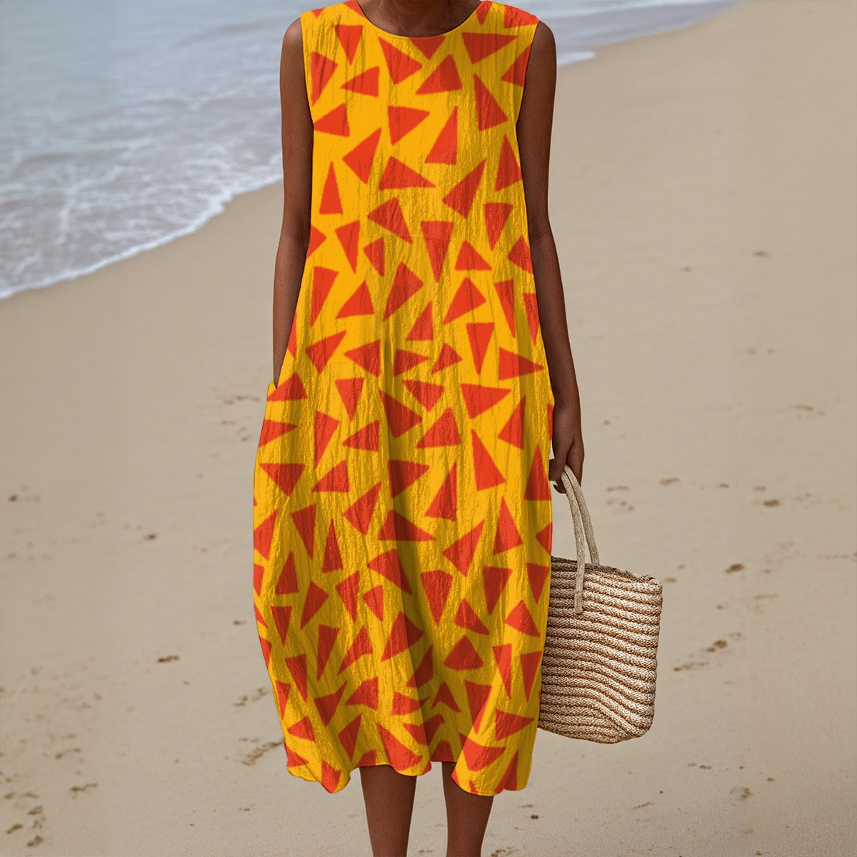 “Tangerine Tease” Women's Sleeveless Dress|125GSM Slub Cotton