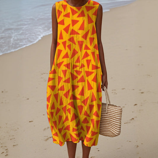 “Tangerine Tease” Women's Sleeveless Dress|125GSM Slub Cotton