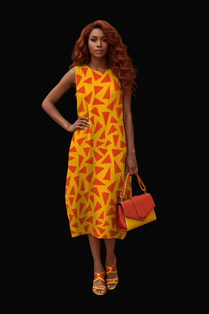 “Tangerine Tease” Women's Sleeveless Dress|125GSM Slub Cotton