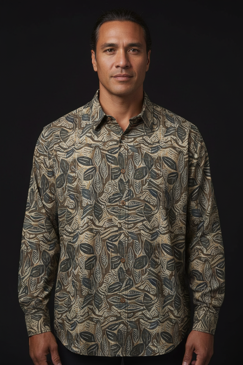 “Woodland Veins “ Men's Casual Lapel Long Sleeve Shirt|125GSM Cotton