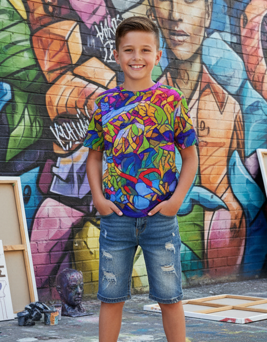 “Cerulean Spectrum” Children's Round Neck T-Shirt|145GSM Birdseye