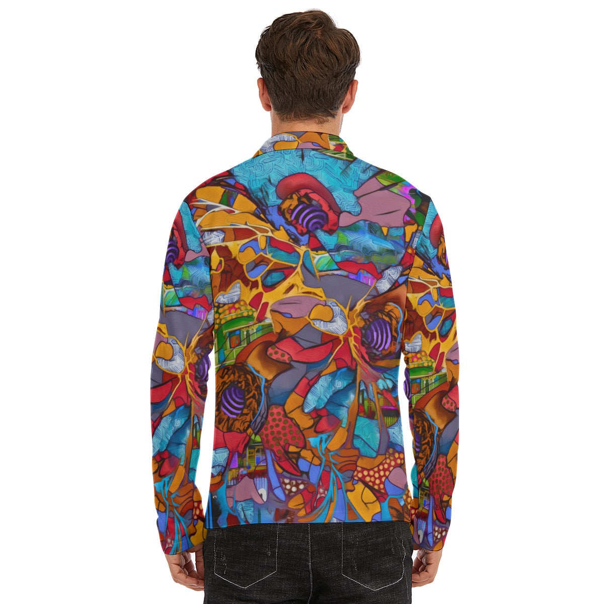 “Fractured Dreamscape”  Men's Lapel T-shirt With Neckline Zipper Closure