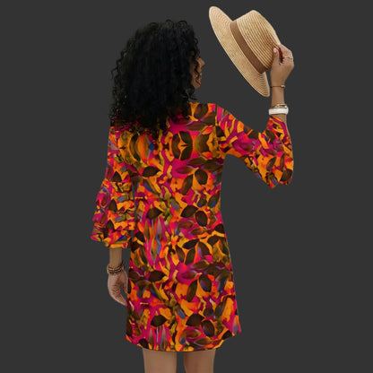 “Brushfire” Women's Stacked Ruffle Sleeve Dress
