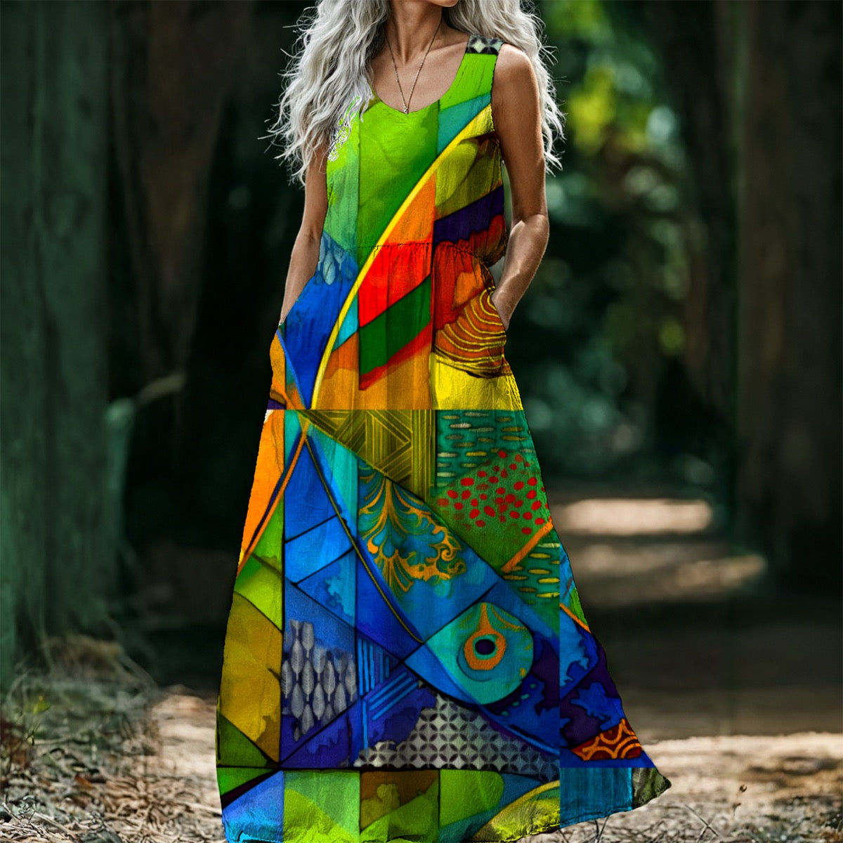 “Ocean Echoes” Women’s Sleeveless Maxi Dress