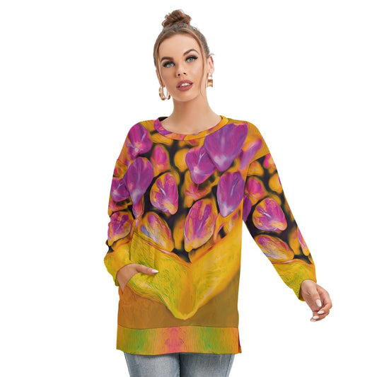“Agapanthus” Women's Side Split O-neck Sweatshirt