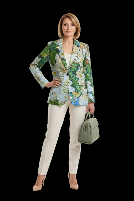 “White Floral Medley” Women's Leisure Blazer | 245GSM Cotton