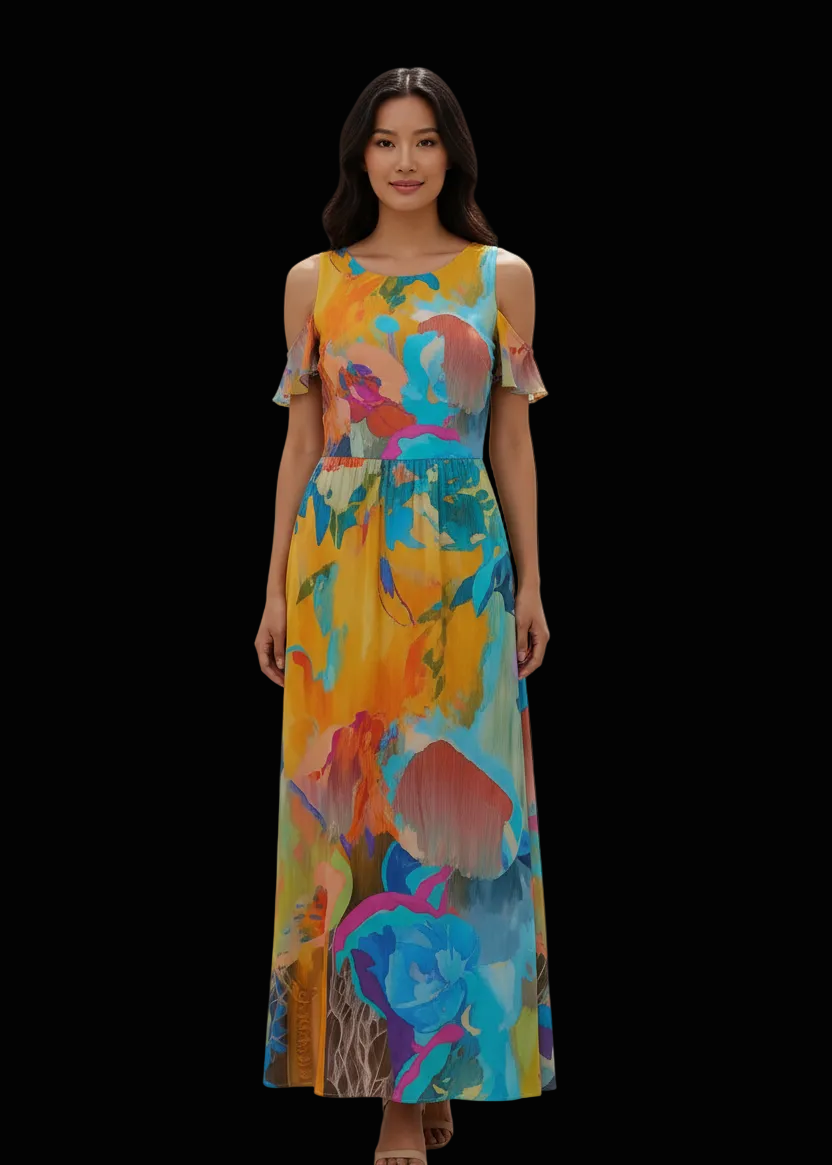 “Feliciano” Women's V-neck Off-shoulder Dress