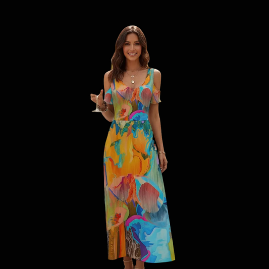 “Feliciano” Women's V-neck Off-shoulder Dress