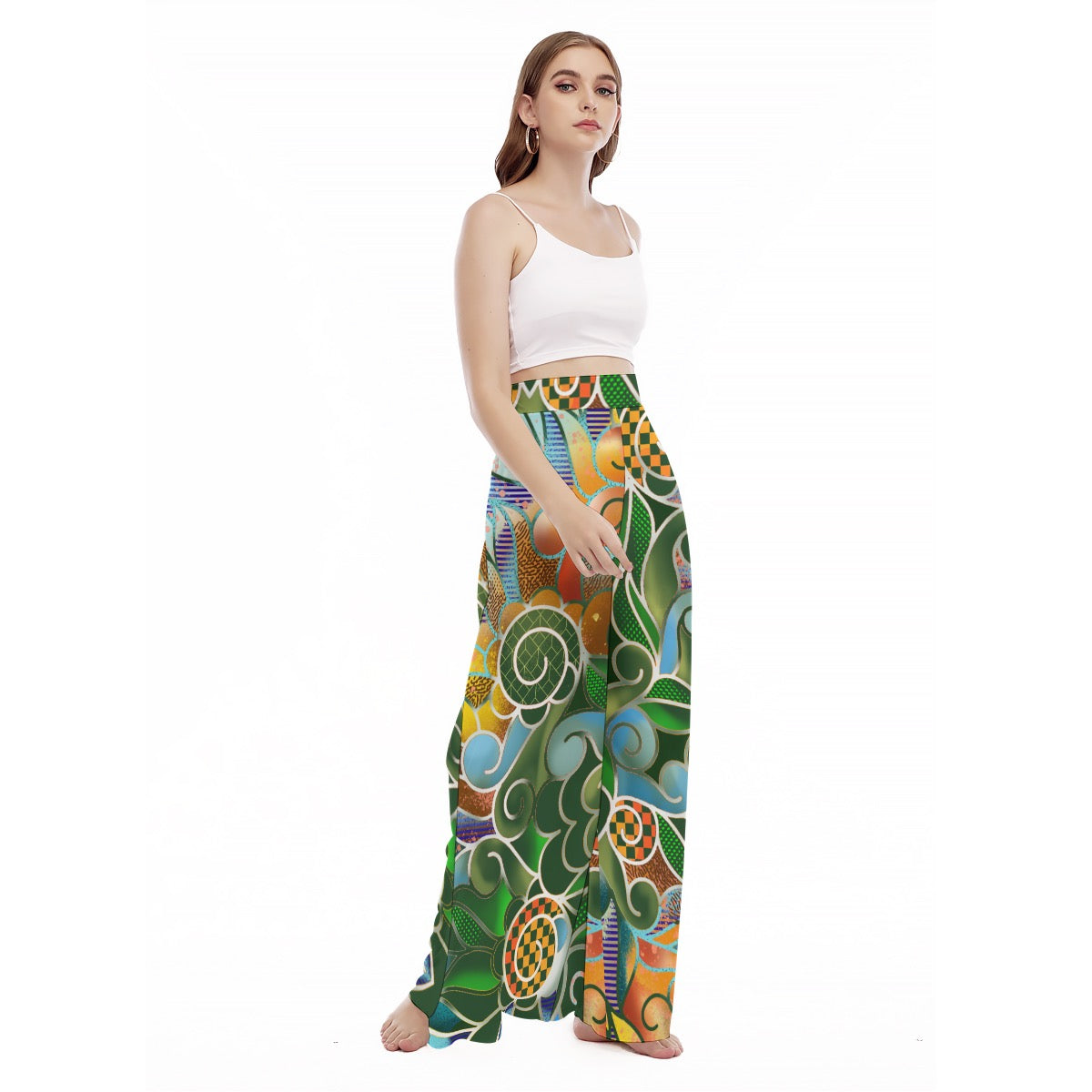 “Verdant Tapestry” Women's High Waist Wide Leg Trousers
