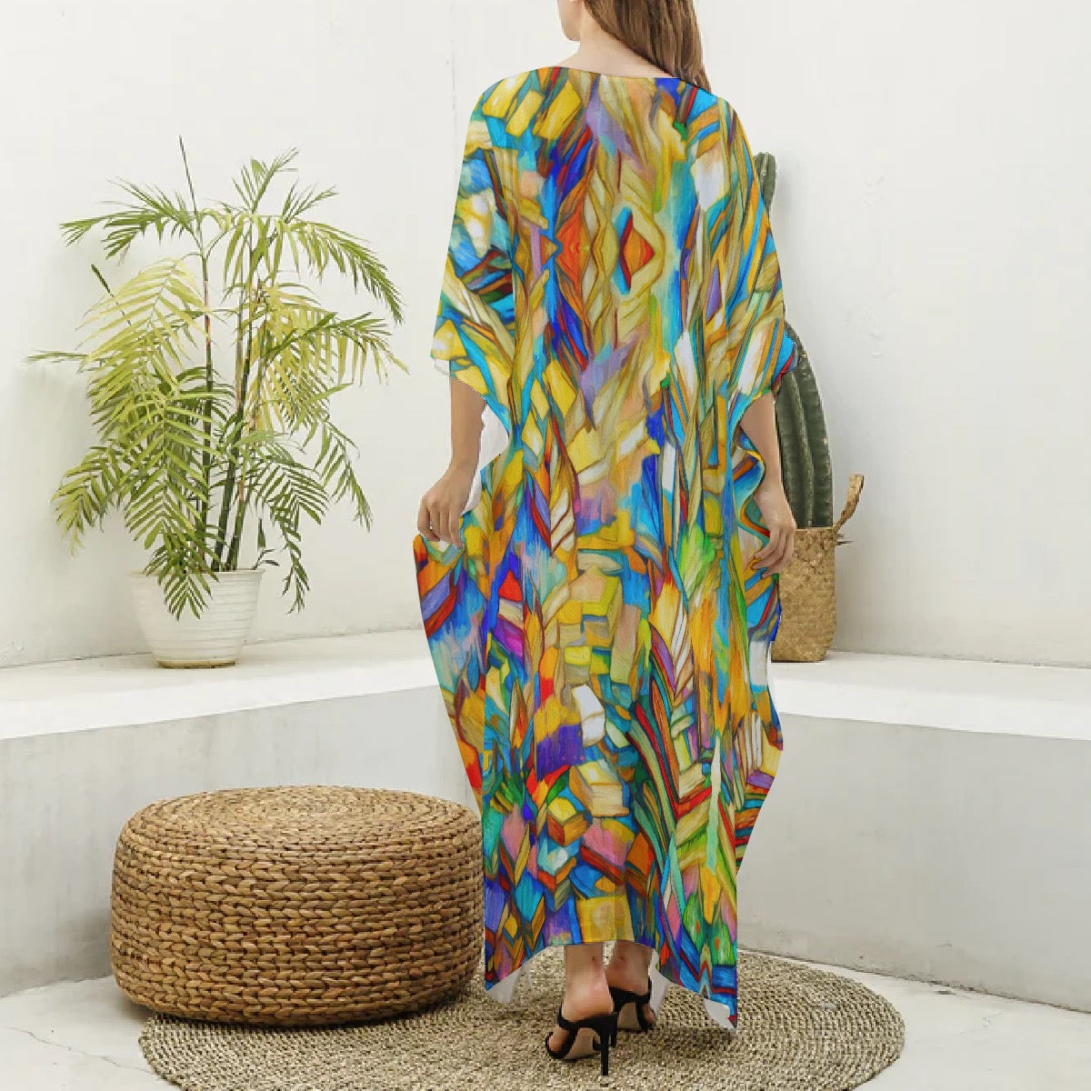“Kaleidoscope” Women's Imitation Silk V-neck Kaftan Robe