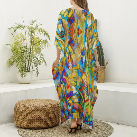 “Kaleidoscope” Women's Imitation Silk V-neck Kaftan Robe
