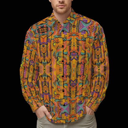 “Labyrinth” Mustard: Men's Slim Fit Long Sleeve Shirt