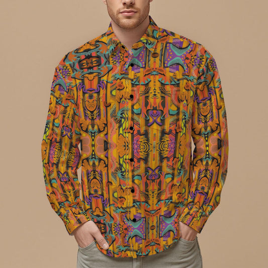 “Labyrinth” Mustard: Men's Slim Fit Long Sleeve Shirt