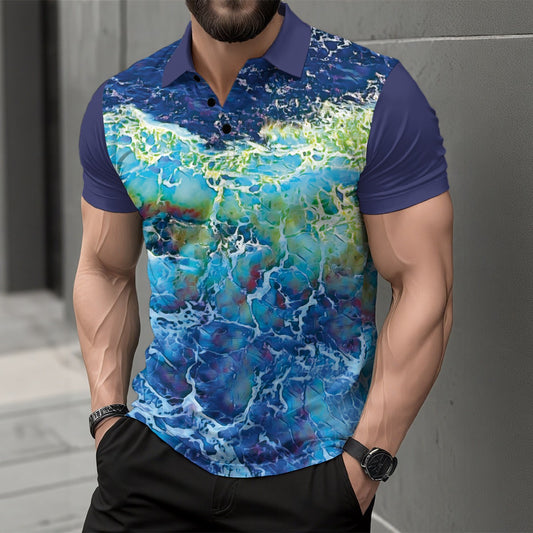 “Deep Sea Wake”  Short Sleeve Button Polo Shirt