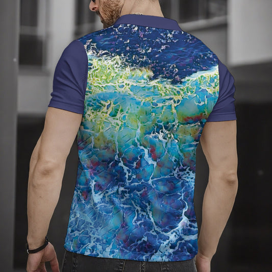 “Deep Sea Wake”  Short Sleeve Button Polo Shirt