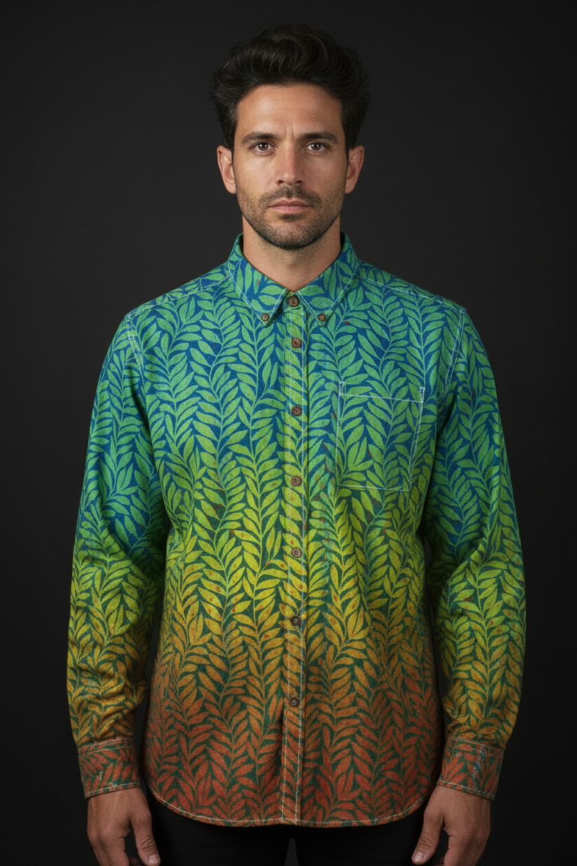 “Ecology” Men's Casual Lapel Long Sleeve Shirt|125GSM Cotton