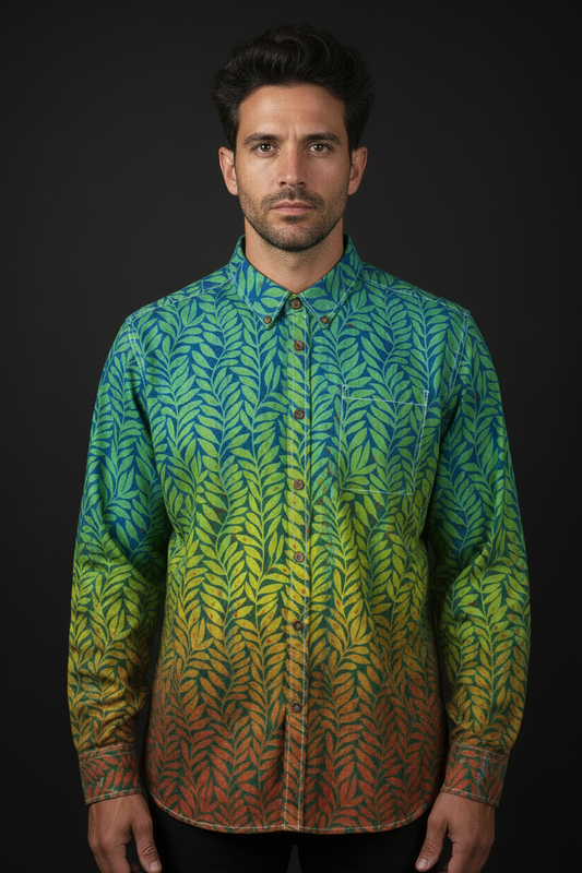 “Ecology” Men's Casual Lapel Long Sleeve Shirt|125GSM Cotton