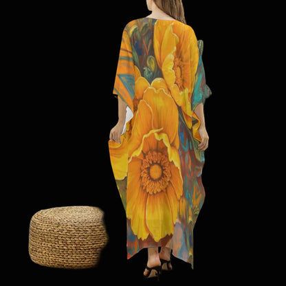 “Golden Cascade” Women's Imitation Silk V-neck Kaftan Robe