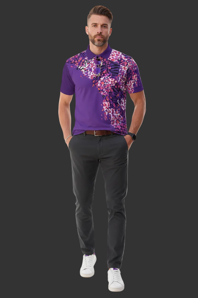 “Berry Crush” Print Men's Polo Collar Jersey