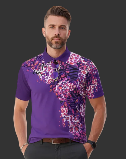 “Berry Crush” Print Men's Polo Collar Jersey