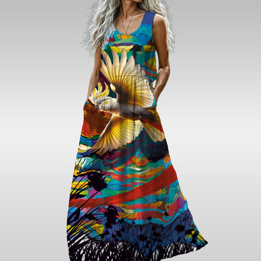“ Sulphur Crested Soaring” Women’s Sleeveless Maxi Dress