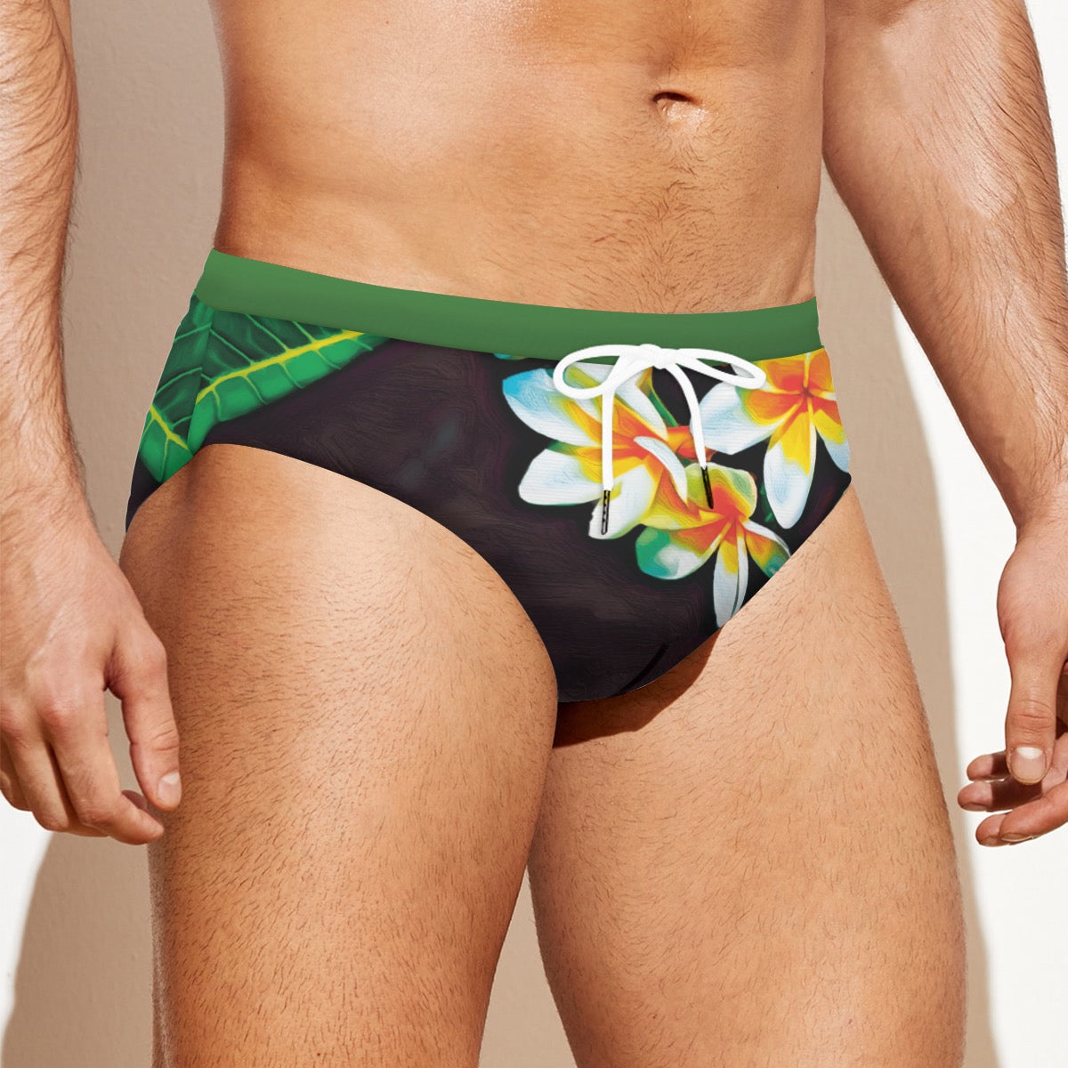 “Frangipani” Men'S Drawstring Swim Briefs