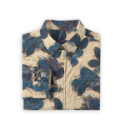 “Azure Grove”  Men's Casual Lapel Long Sleeve Shirt|125GSM Cotton