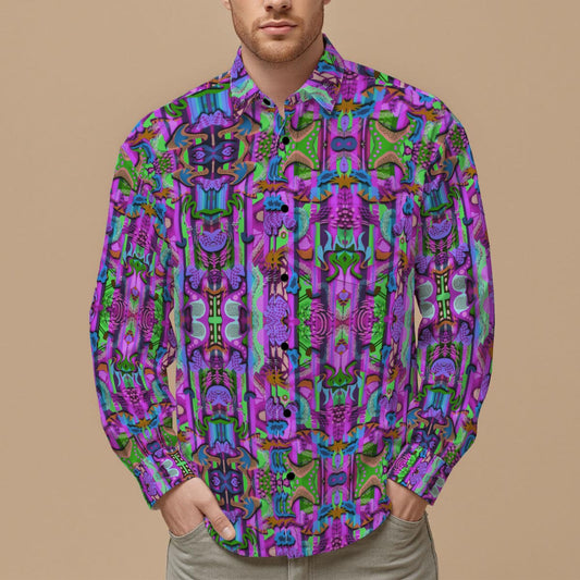 “Labyrinth” Purple: Men's Slim Fit Long Sleeve Shirt