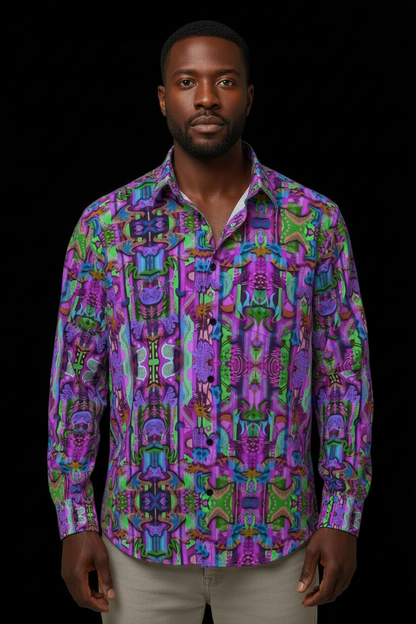 “Labyrinth” Purple: Men's Slim Fit Long Sleeve Shirt