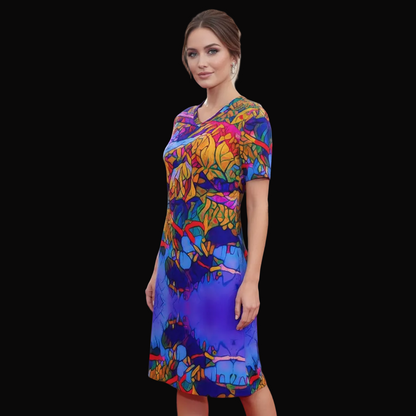 “Cerulean Spectrum” Women's V Neck Dress|180GSM Cotton