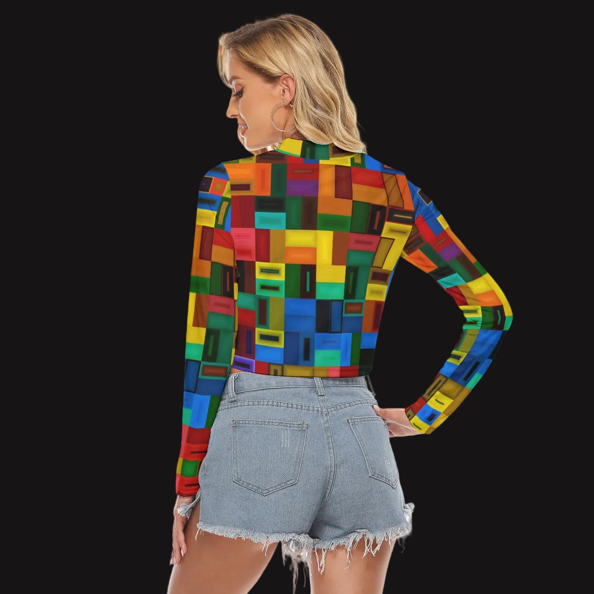 “Blocked” Women's Hollow Chest Keyhole Tight Crop Top