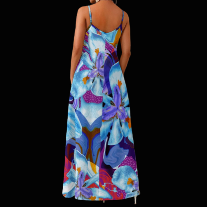 “The Blue Dietes” Elegant V-Neck Maxi Dress