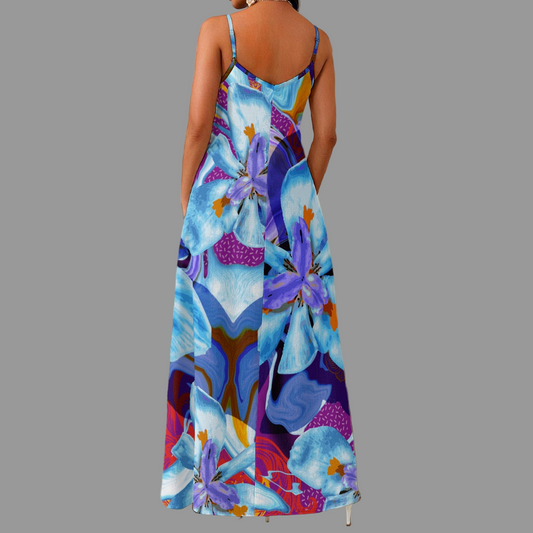 “The Blue Dietes” Elegant V-Neck Maxi Dress