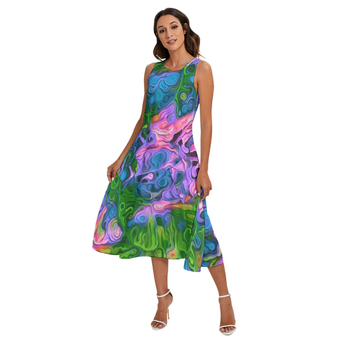 “Dreamscape” Women's Sleeveless Dress With Diagonal Pocket